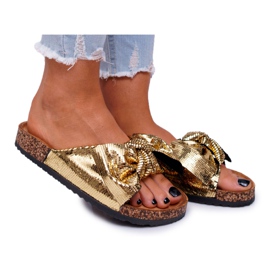 Women's Slippers with a Bow Golden Metalics
