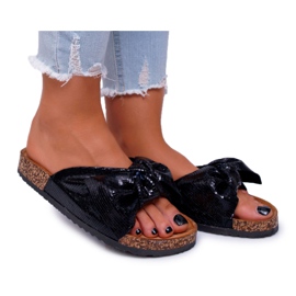 Black Metalics Women's Slippers with a Bow
