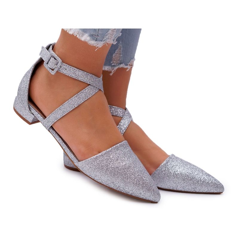 PS1 Women's Glitter Ballerinas in Spitz Silver Vontare grey PS1 Women's Glitter Ballerinas in Spitz Silver Vontare grey
