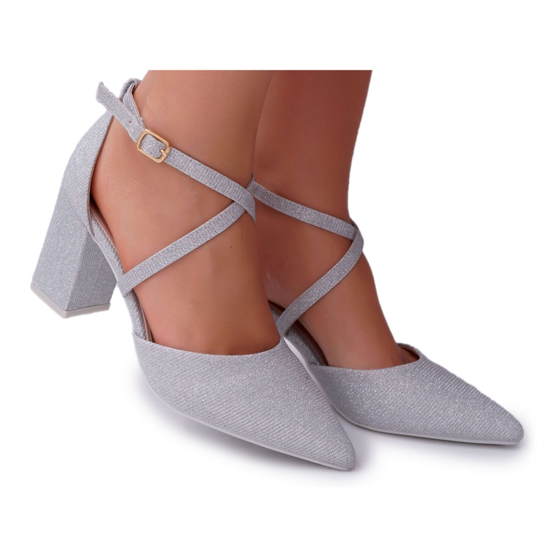 SEA Women's Pumps On A Heel Glitter Silver Perset grey