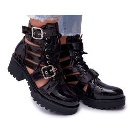 SEA Women's Boots On Flat Heel Spring Lacquered Black Single