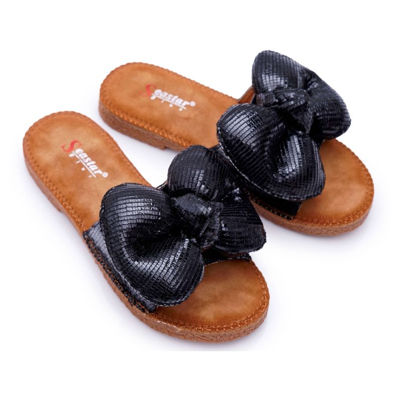 PS1 Women's Slippers with a Big Bow Black Big Love