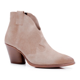 Nicole Women's Boots Beige Leather on a Chavai Heel Nicole Women's Boots Beige Leather on a Chavai Heel