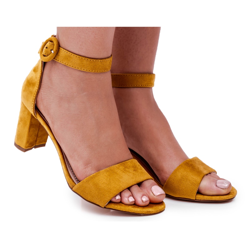 EVE Women's Sandals On Heel Suede Yellow Lexi EVE Women's Sandals On Heel Suede Yellow Lexi