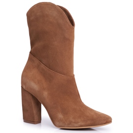Women's Leather Boots on Heel Laura Messi Camel 2123 brown