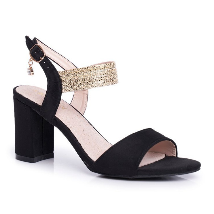 S.Barski Women's Sandals On Heel Suede Black Enjoy