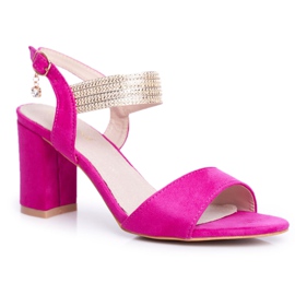 S.Barski Women's Sandals On Heel Suede Fuchsia Enjoy pink
