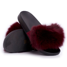 Women's Slippers with Natural Fur Dark Red Naturis