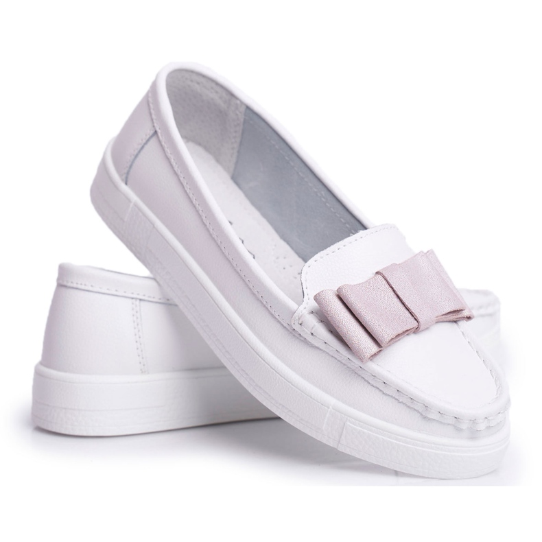 S.Barski Women's Loafers in Leather White and Pink Lovren