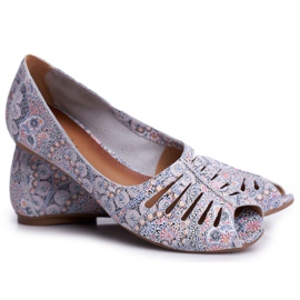 Women's Ballerinas Maciejka Leather White and Blue with patterns 03497-13 multicolored