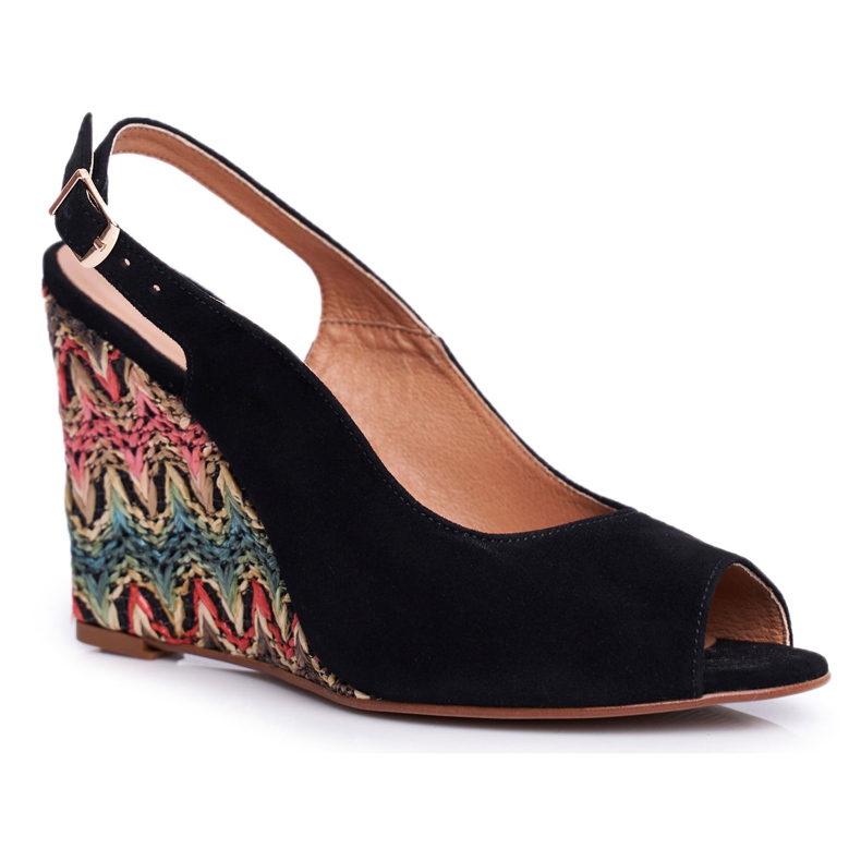 Women's Sandals On Wedge Laura Messi Leather Black 1964