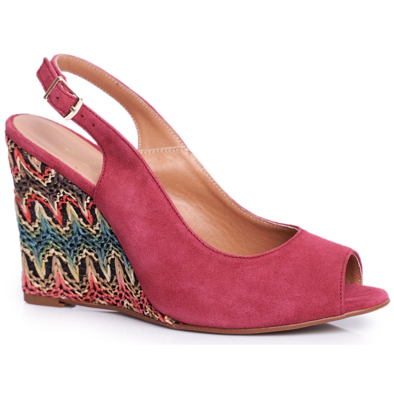 Women's Sandals On Wedge Laura Messi Leather Burgundy 1964 red Women's Sandals On Wedge Laura Messi Leather Burgundy 1964 red