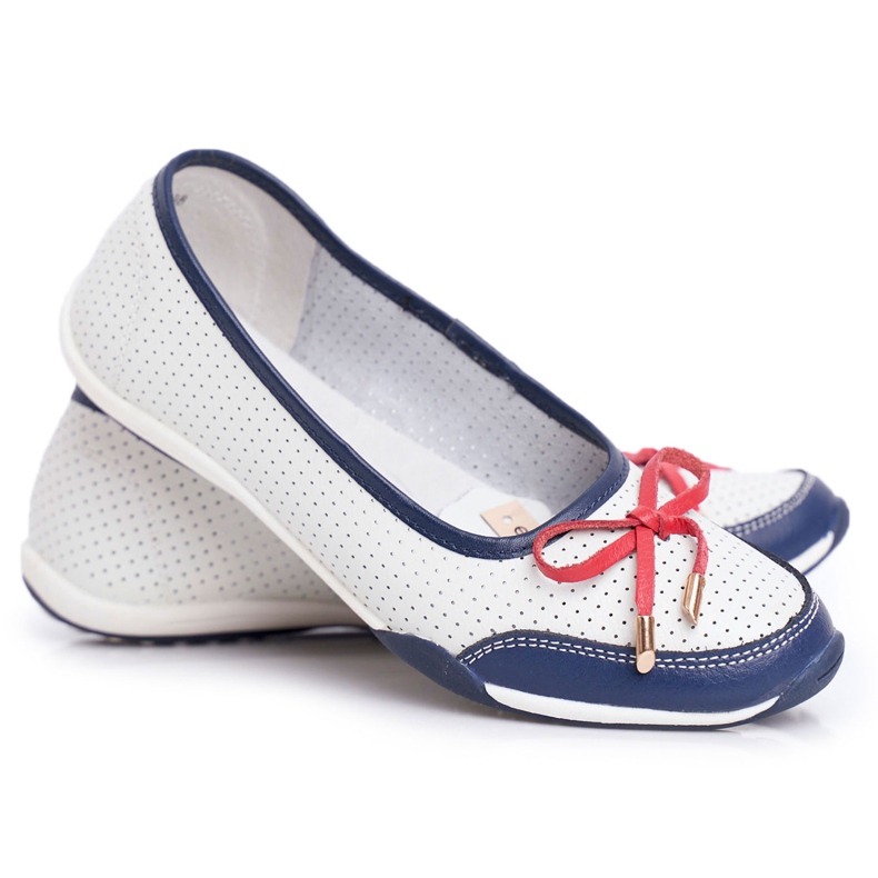 EVE Women's white and red leather openwork ballerinas Erdola navy blue