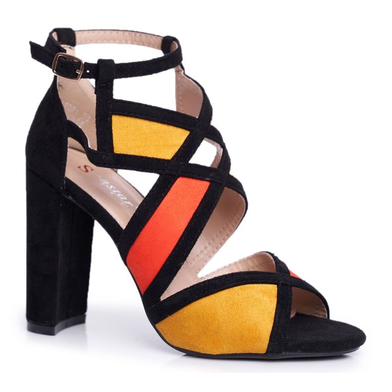 SEA Women's Sandals On Heel Suede Black Orange Emolly SEA Women's Sandals On Heel Suede Black Orange Emolly