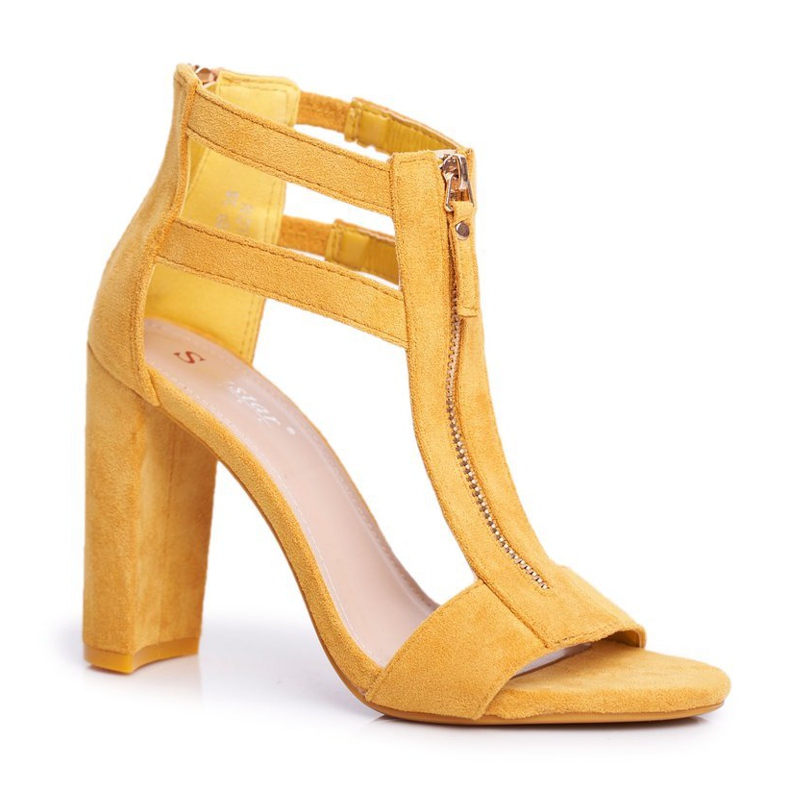 PS1 Women's Sandals On Heel Suede Yellow Folly