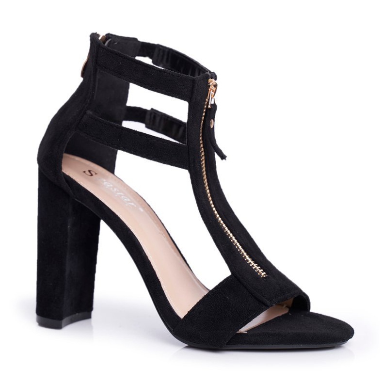 PS1 Women's Sandals On Heel Suede Black Folly PS1 Women's Sandals On Heel Suede Black Folly
