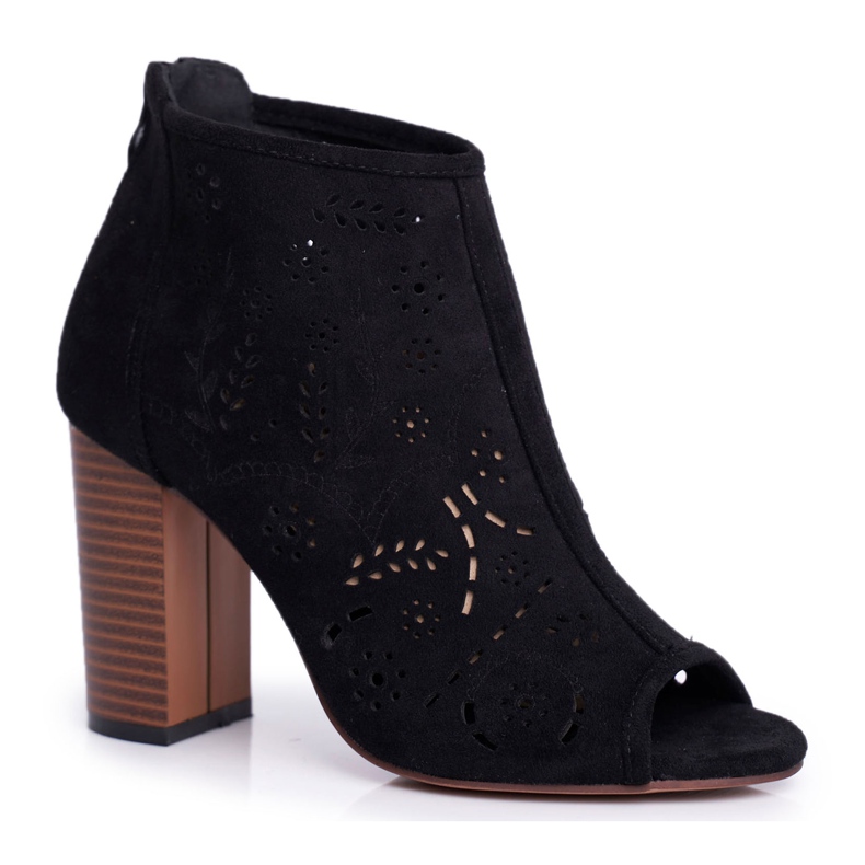 SEA Women's Boots On Heel Suede Openwork Black Papillon
