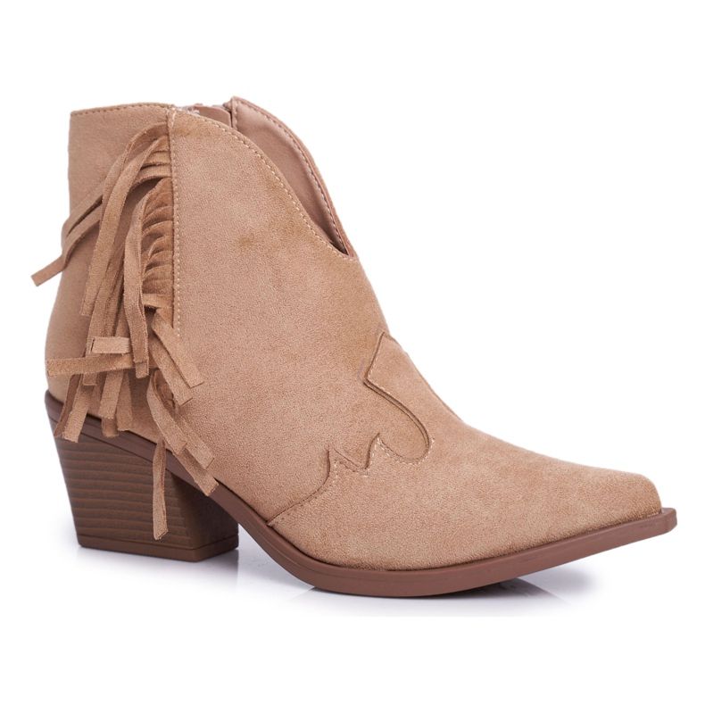 SEA Women's Boots On Heel With Fringes Cowboy Boots Beige Sibi