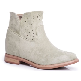 SEA Women's Boots Flat Heel Suede Openwork Green Raffe
