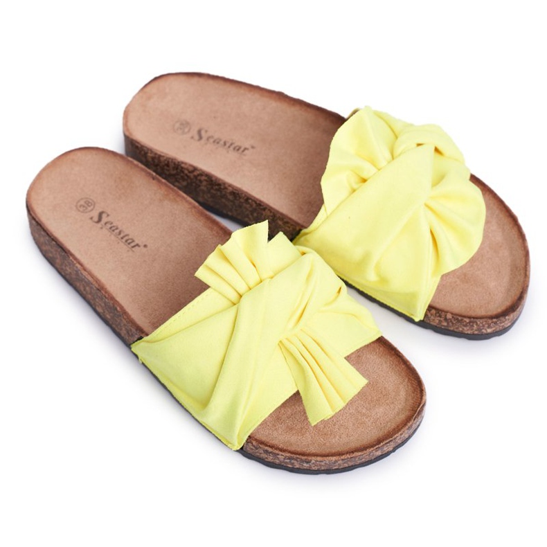 PS1 Women's Slippers On Cork Bows Neon Yellow Bow