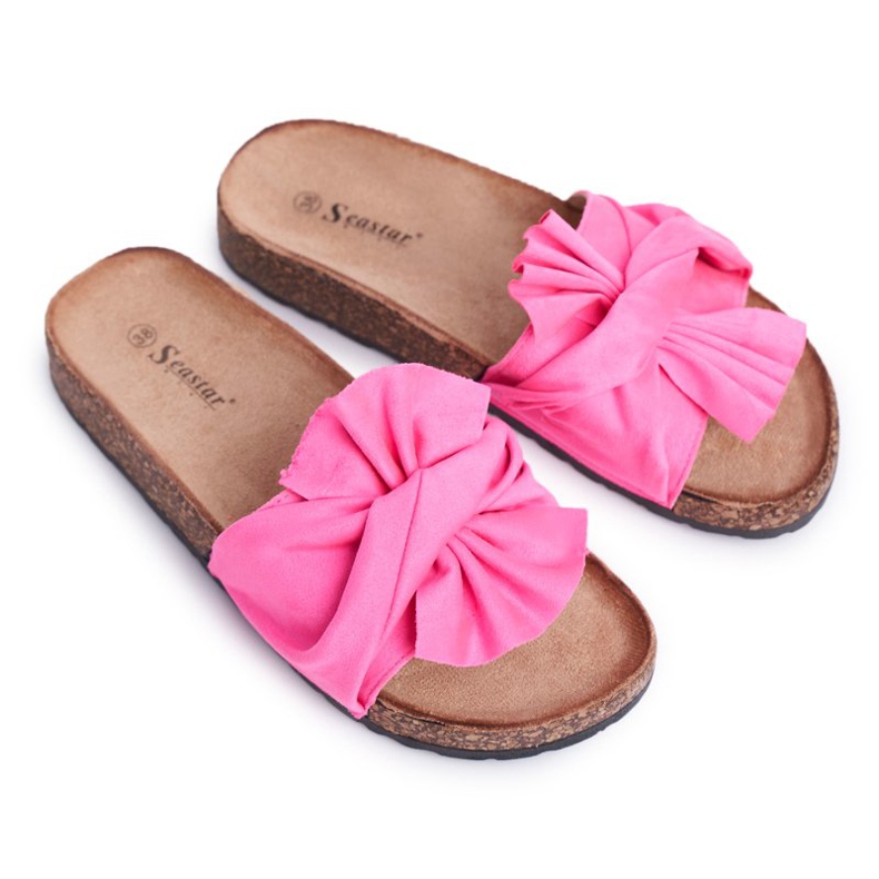 PS1 Women's Slippers On Cork Bows Fuchsia Felis pink
