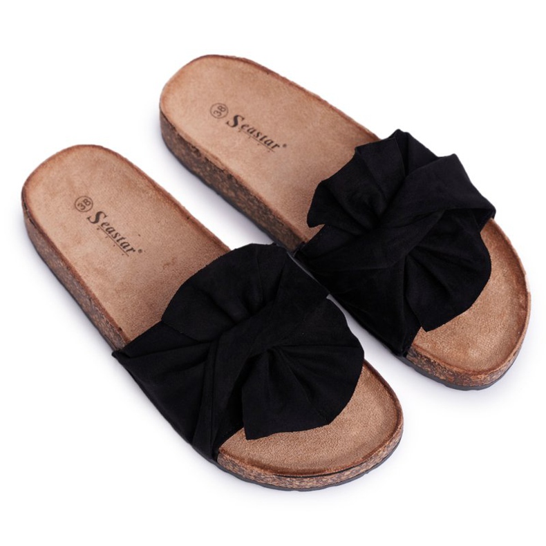 SEA Women's Slippers On Cork Bows Black Felis