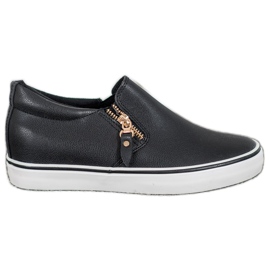SHELOVET Black Slipons With A Zipper