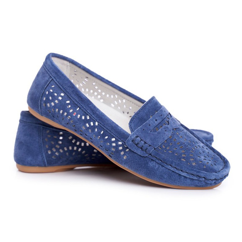 S.Barski Women's Loafers with openwork leather Navy Blue Salem