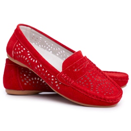 S.Barski Women's Loafers with openwork leather Red Salem