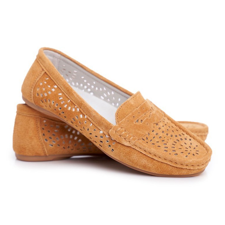 S.Barski Women's Loafers with openwork leather Camel Salem brown