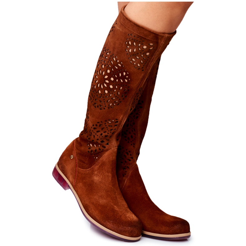 Women's high boots Maciejka Leather Openwork Camel 04525-29 brown