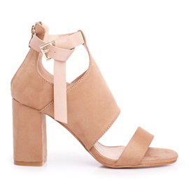 Vinceza Women's Sandals On A High Heel Beige Palms Vinceza Women's Sandals On A High Heel Beige Palms