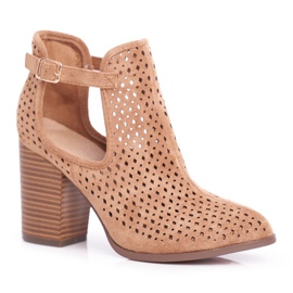 Women's Boots On Heel Suede Openwork Camel Morrena brown