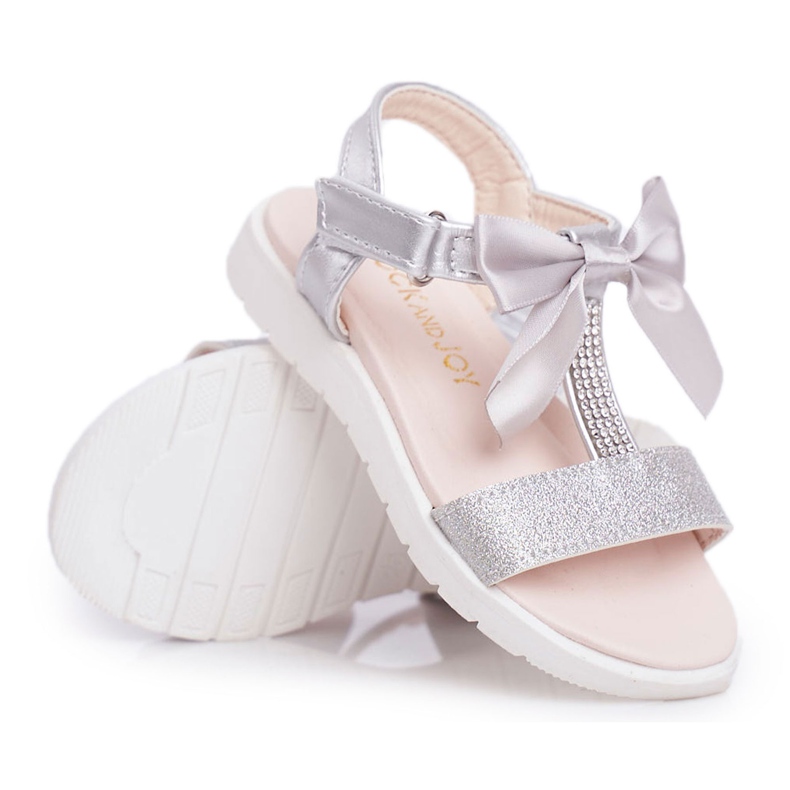 FRROCK Children's Sandals With Velcro For Girls Silver Bella grey