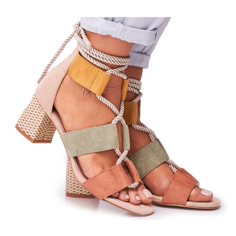 Bellucci Women's Sandals On A Heel Suede Colorful Beckie brown multicolored