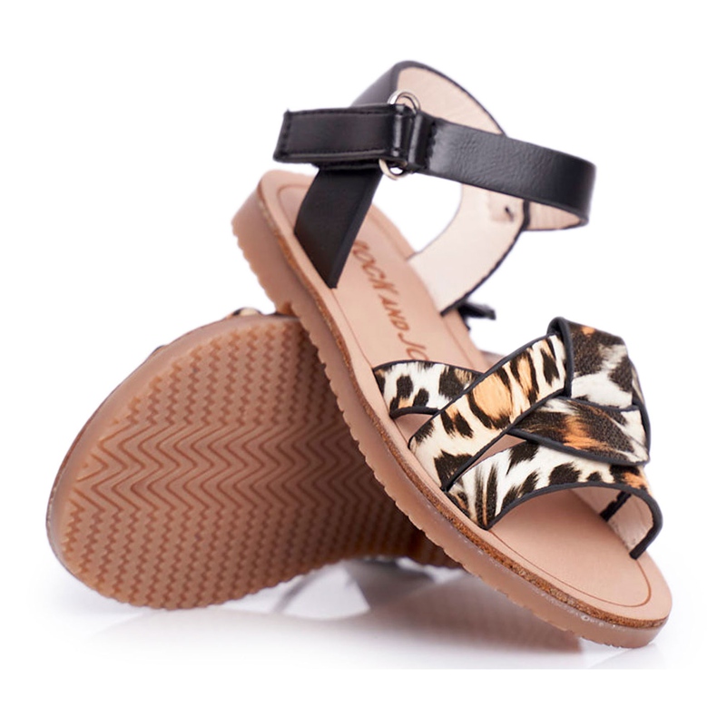 FRROCK Children's Sandals With Velcro For Girls Leopard Mimi black
