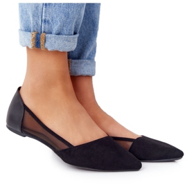 Black Suede Ballerinas In Spitz With Net Black Suede Ballerinas In Spitz With Net