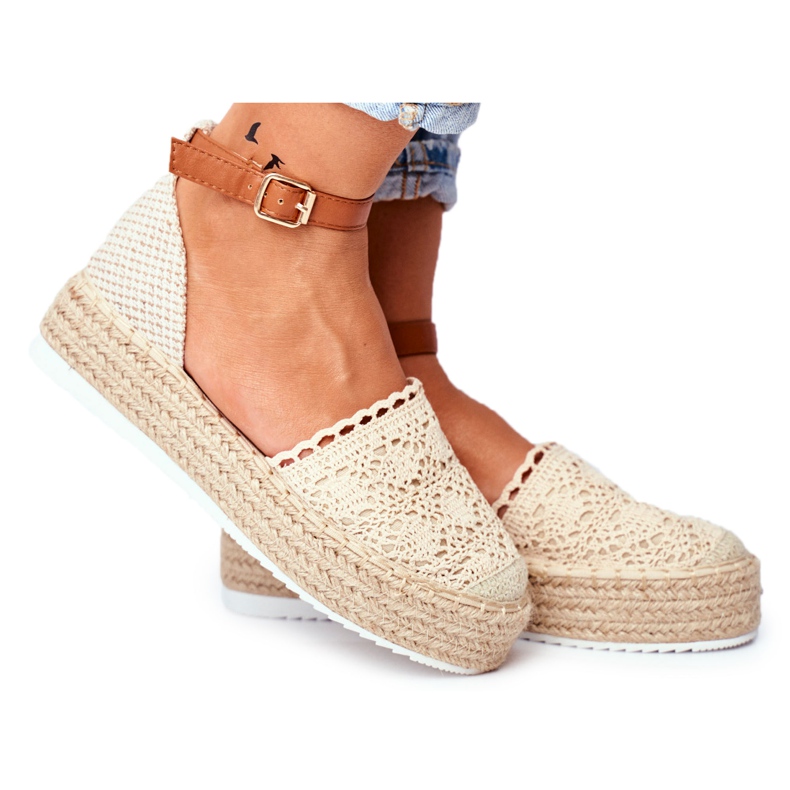 HAN Women's Espadrilles On Beige Palm Spring Linen Platform