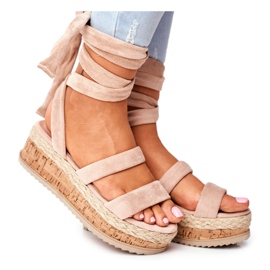 HAN Women's Sandals On The Platform Tied Beige La Favorite