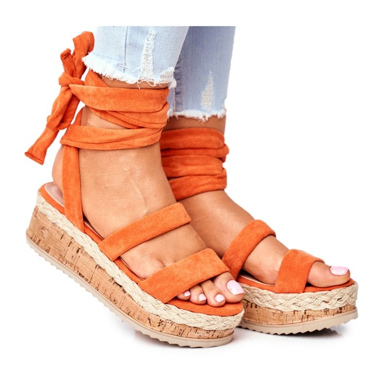 FS1 Women's Sandals On The Platform Tied Orange La Favorite