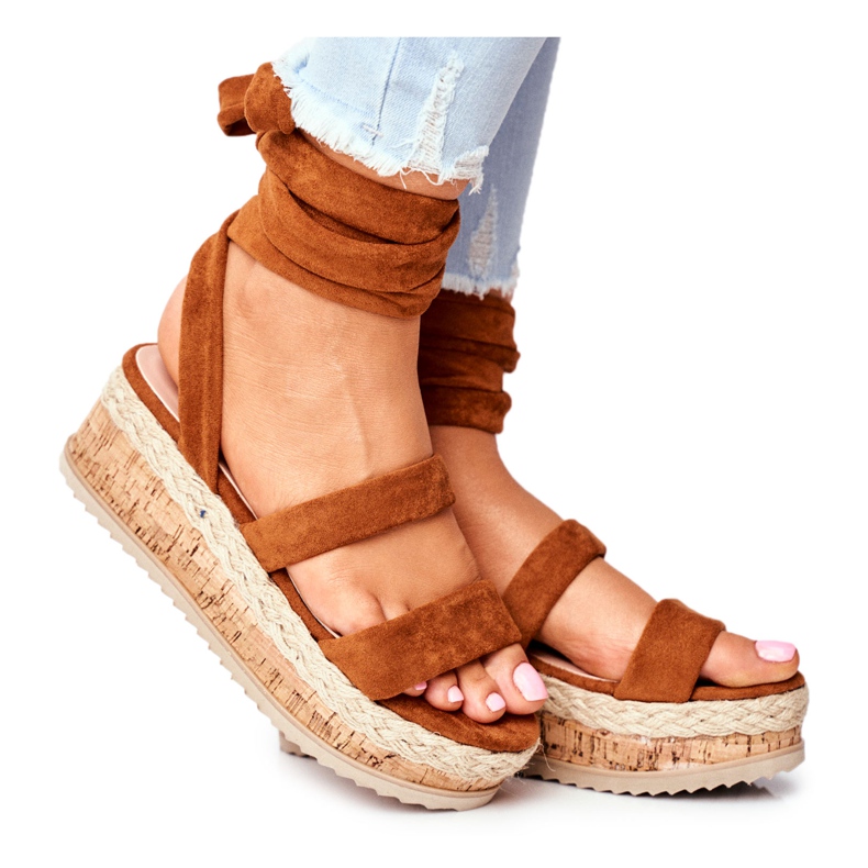 FS1 Women's Sandals On The Platform Tied Camel La Favorite brown