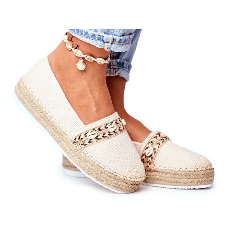 HAN Women's Espadrilles On A Beige Linen Platform Mindi