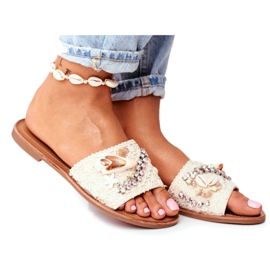 HAN Women's Beige Slippers With Shells Spain HAN Women's Beige Slippers With Shells Spain