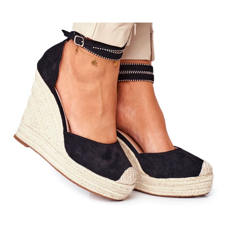 FB2 Women's Sandals On a Wedge Linen Black Canterola