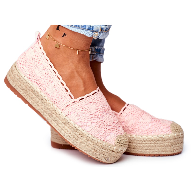 ADY Women's Espadrilles Lace Pink Desante Platform