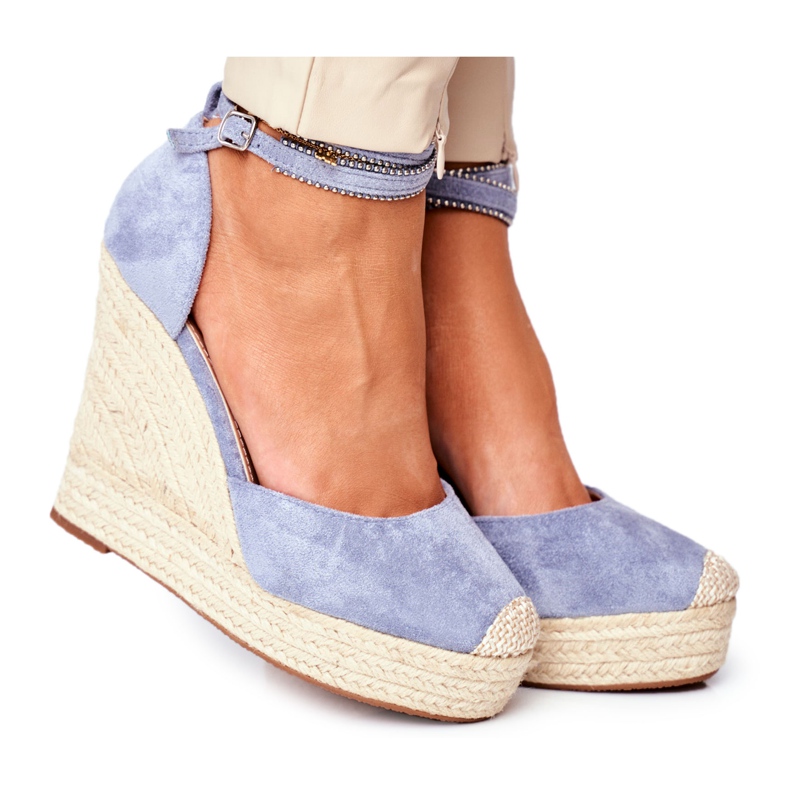 FB2 Women's Sandals On A Linen Wedge Blue Canterola