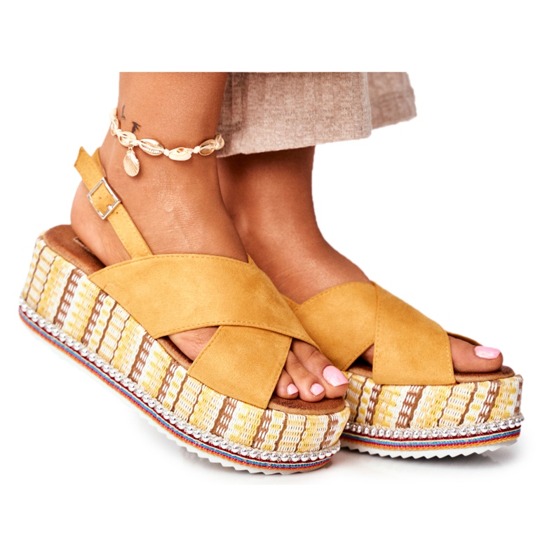 FW1 Women's Sandals On Wedge Espadrilles Yellow Sandy