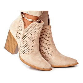 MSMG Women's Boots On Heel Suede Openwork Light Beige Shades