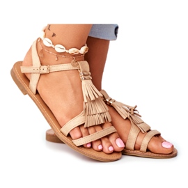 FRJ Women's Sandals Flat Suede Boho Beige Lucami FRJ Women's Sandals Flat Suede Boho Beige Lucami