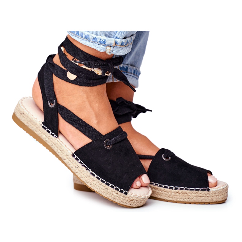 FRJ Women's Espadrilles On The Linen Platform Black Monacoz